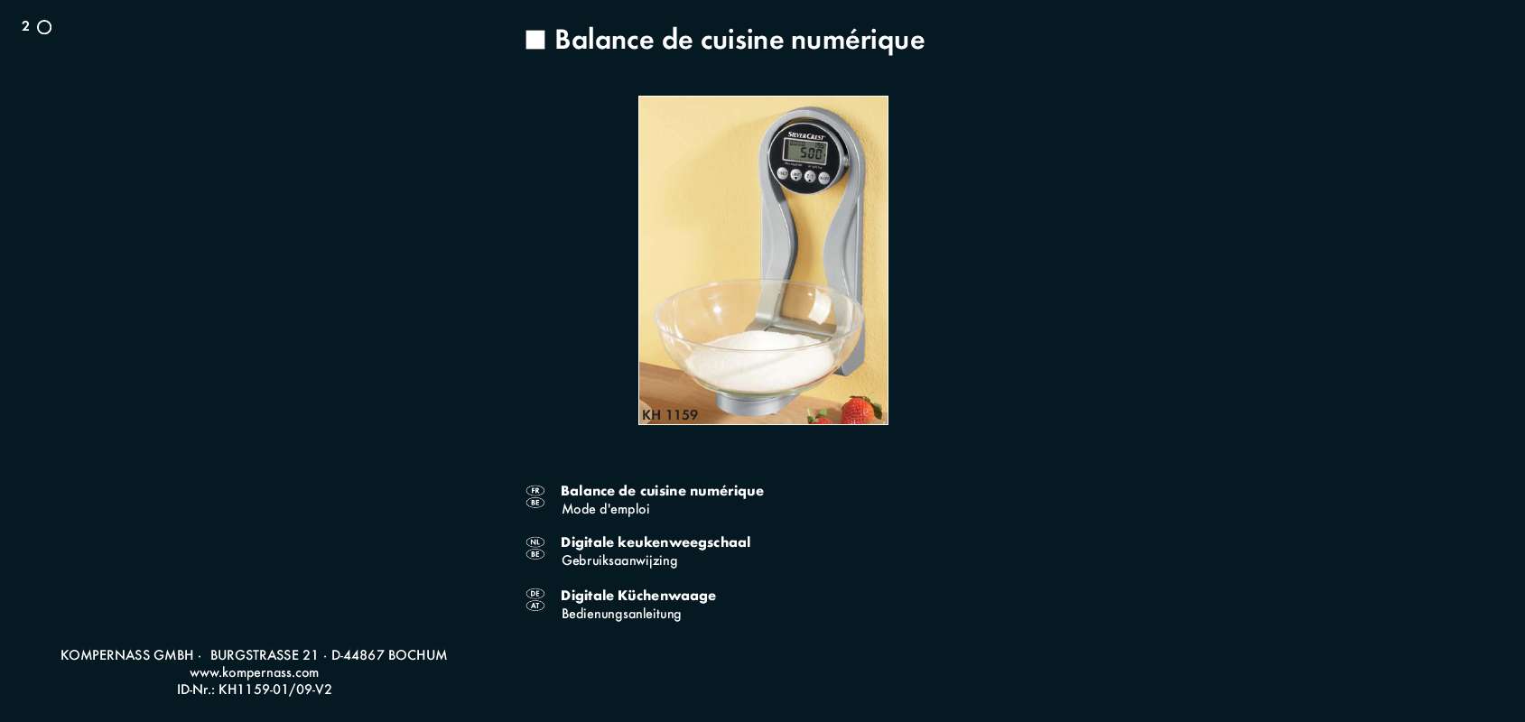 Notice SILVERCREST KH 1159 DIGITAL KITCHEN SCALES autres Trouver une